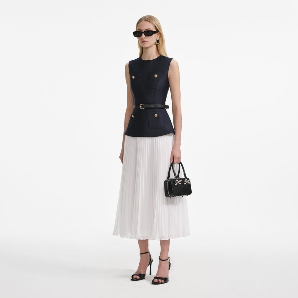 Self-Portrait Navy Taffeta Midi Dress - Picture 4 of 16